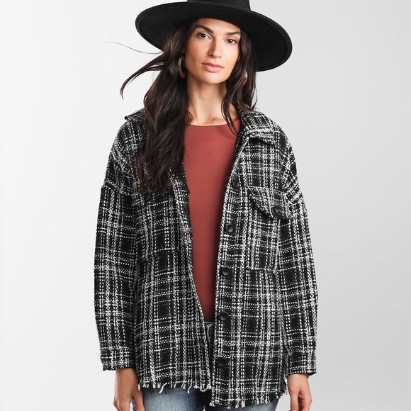NWOT HYFVE Plaid Frayed Shacket - Picture 1 of 8